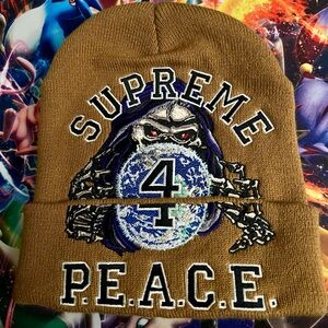 Supreme Peace Embroidered Beanie Tan